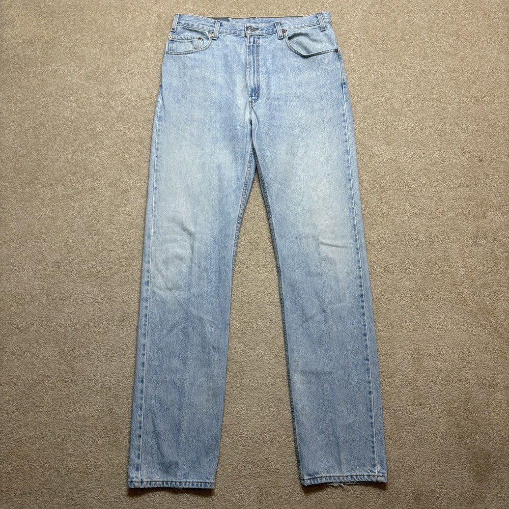 Vtg Levis 505 Jeans Mens 34x36 Blue Light Wash Straight Denim Distressed USA 90s